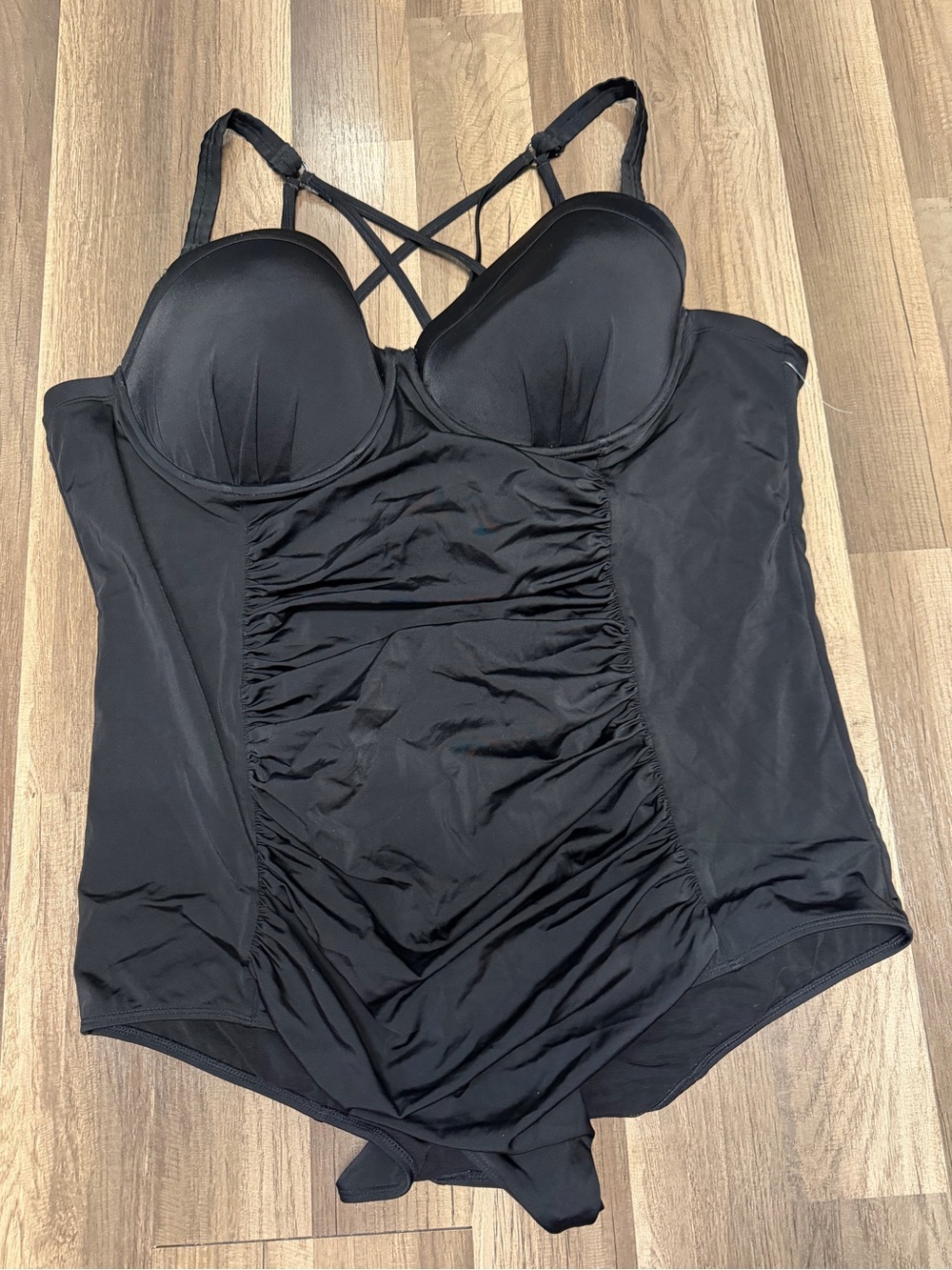 Torrid Black Ruched Strappy Underwire One Piece Swimsuit 5 DD